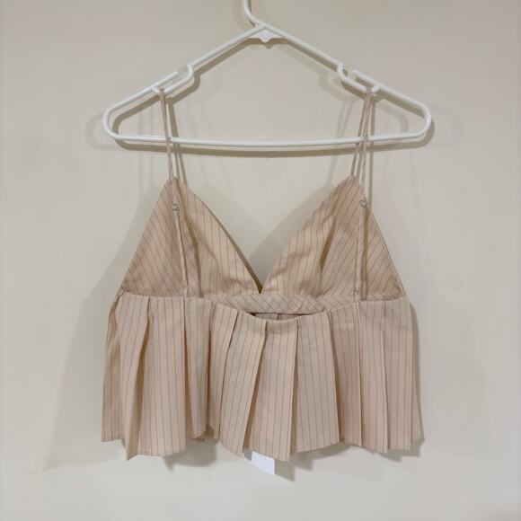 Zara‎ Sweetheart Pleated Sleeveless Babydoll Pinstripe Crop Top Size Large NWT - Picture 9 of 9